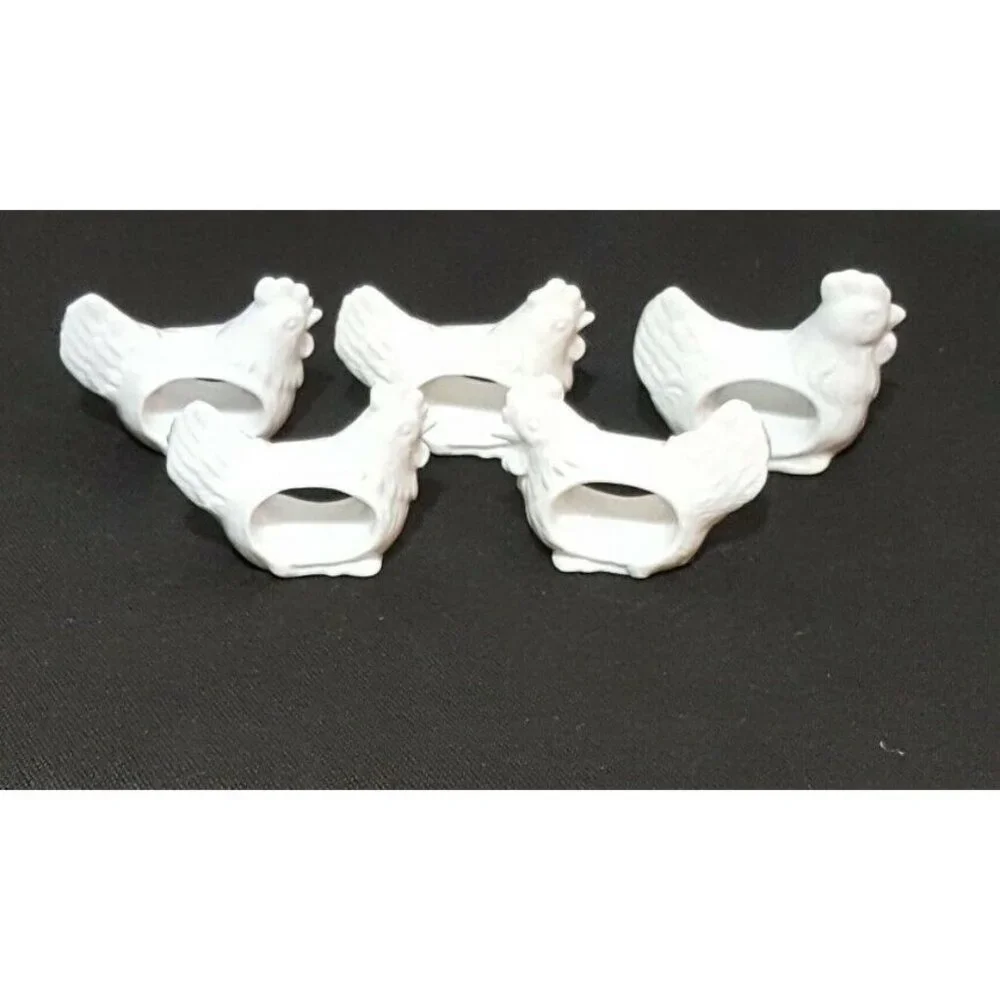 Vintage White‎ Chicken HEN Porcelain Napkin Rings Set of  5